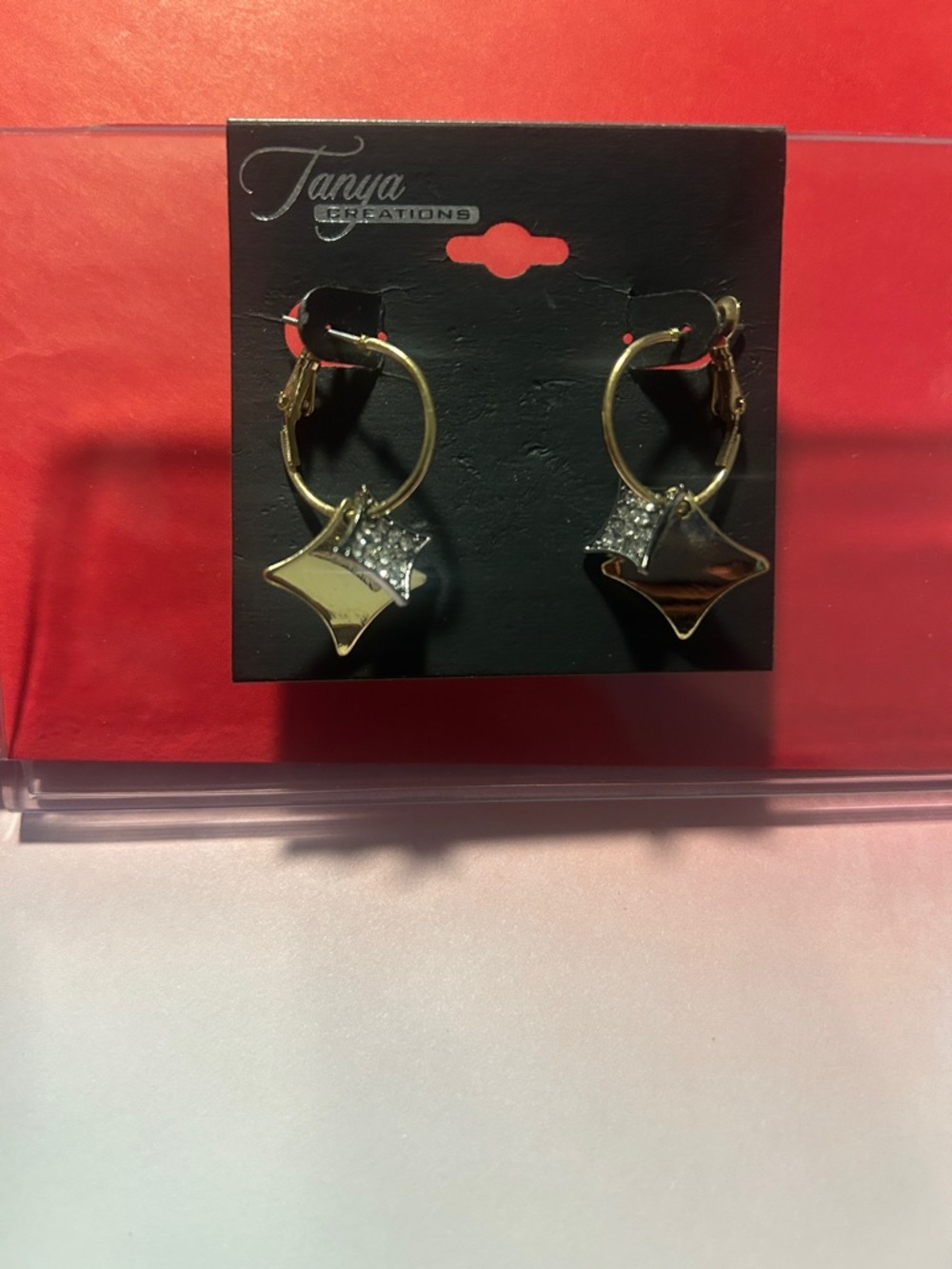 Gold Star Drop Hoop Earrings